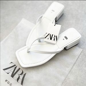 Zara White Square Toe heeled sandals